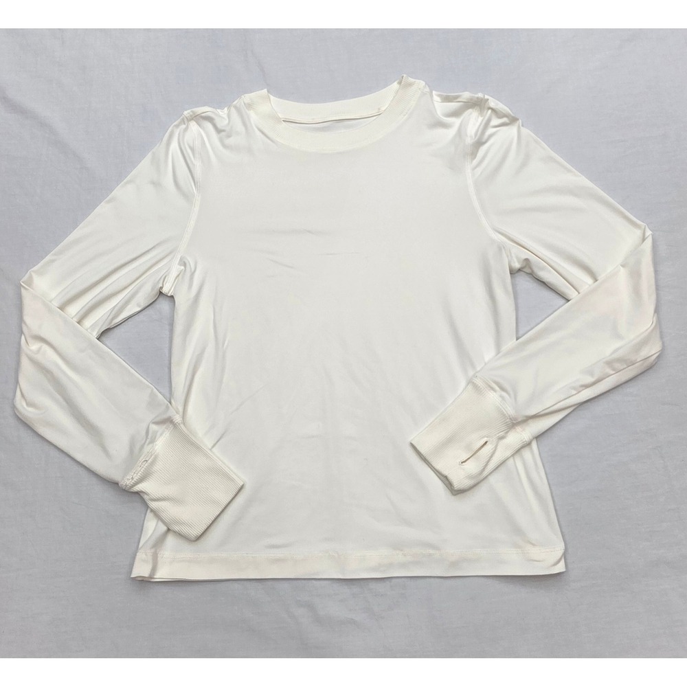 7Diamonds Women Size L Large White Core Long Sleeve Thumbhole Active Top Shirt
